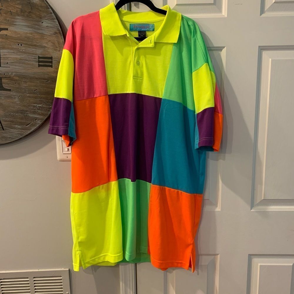 CB Design Lab Bright Patchwork Polo Shirt sz 2XL